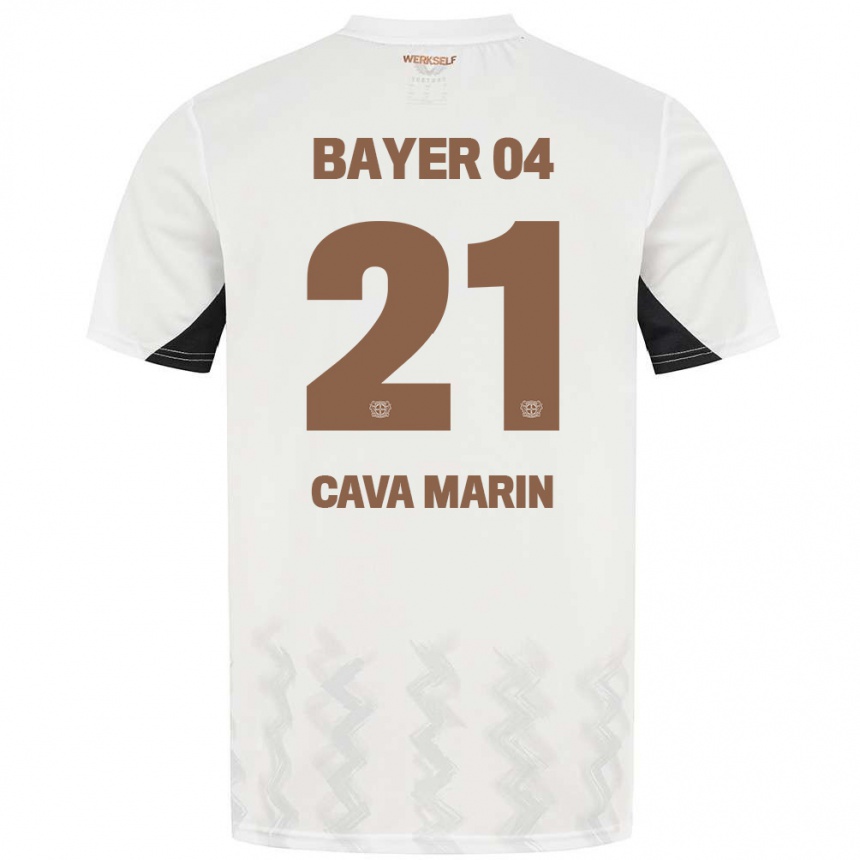 Kids Football Sofia Cava Marin #21 White Black Away Jersey 2024/25 T-Shirt Nz