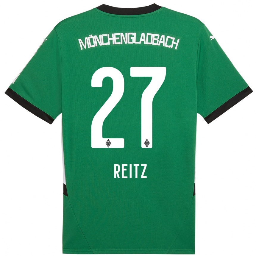 Kids Football Rocco Reitz #27 Green White Away Jersey 2024/25 T-Shirt Nz