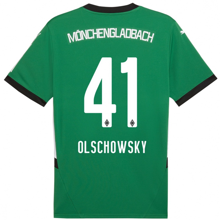 Kids Football Jan Olschowsky #41 Green White Away Jersey 2024/25 T-Shirt Nz