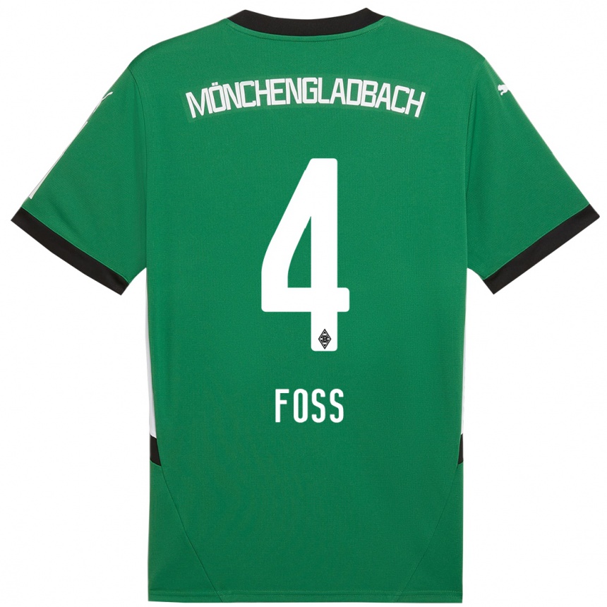 Kids Football Jonathan Foss #4 Green White Away Jersey 2024/25 T-Shirt Nz