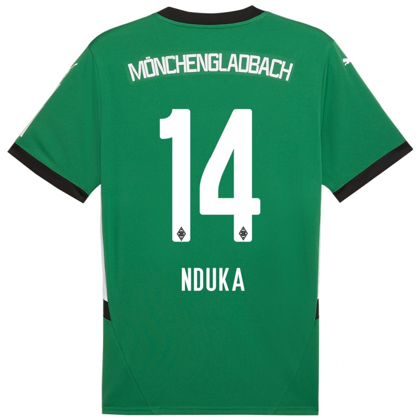 Kids Football Michael Nduka #14 Green White Away Jersey 2024/25 T-Shirt Nz