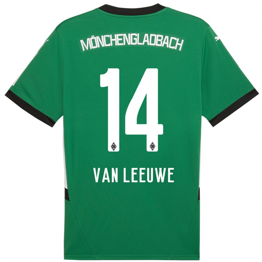 Kids Football Kyra Van Leeuwe #14 Green White Away Jersey 2024/25 T-Shirt Nz