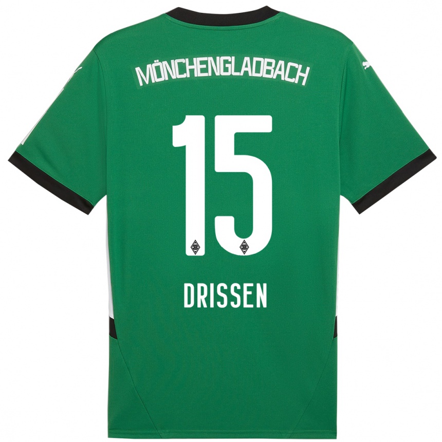 Kids Football Sam Drissen #15 Green White Away Jersey 2024/25 T-Shirt Nz