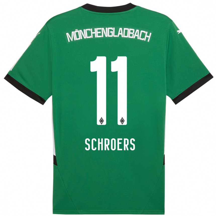 Kids Football Mika Schroers #11 Green White Away Jersey 2024/25 T-Shirt Nz