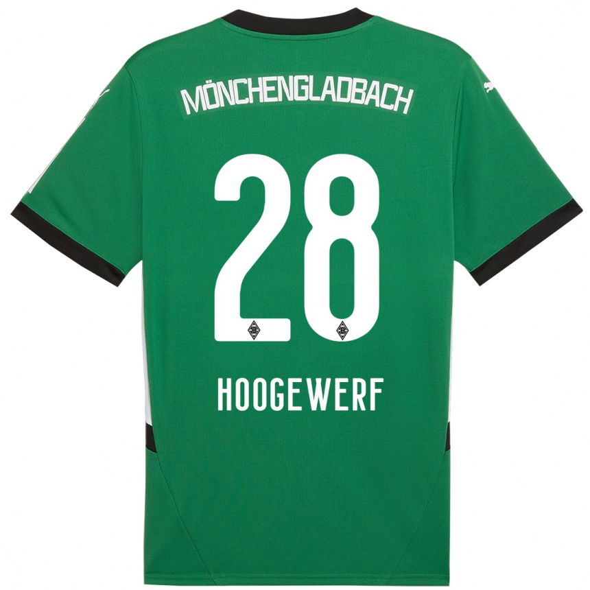 Kids Football Dillon Hoogewerf #28 Green White Away Jersey 2024/25 T-Shirt Nz