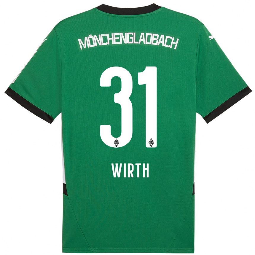 Kids Football Linus Wirth #31 Green White Away Jersey 2024/25 T-Shirt Nz