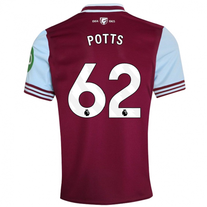 Men Football Freddie Potts #62 Dark Red Home Jersey 2024/25 T-Shirt Nz