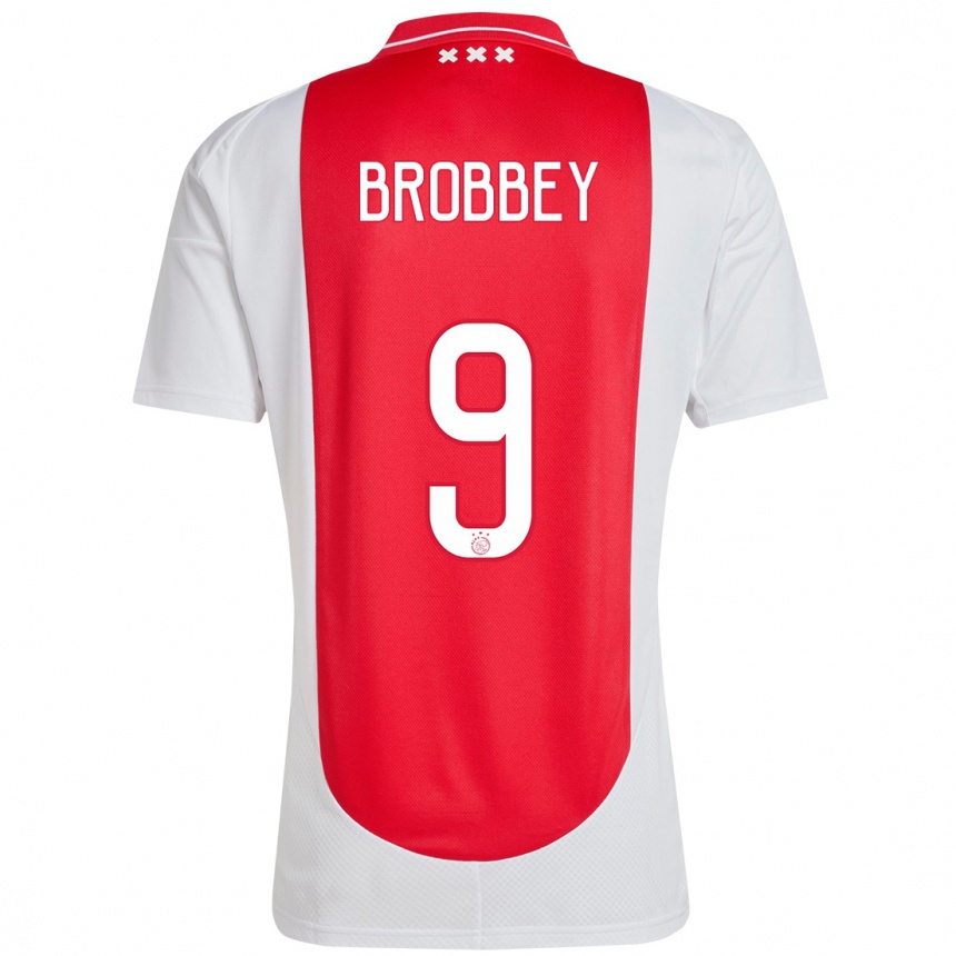 Men Football Brian Brobbey #9 Red White Home Jersey 2024/25 T-Shirt Nz