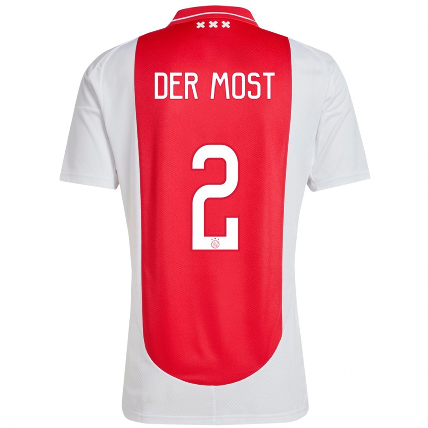 Men Football Liza Van Der Most #2 Red White Home Jersey 2024/25 T-Shirt Nz