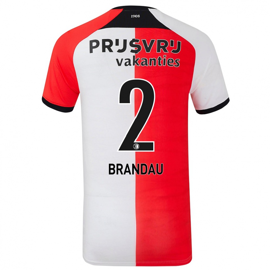 Men Football Justine Brandau #2 Red White Home Jersey 2024/25 T-Shirt Nz