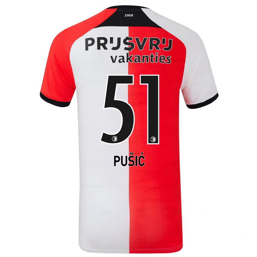 Men Football Noah Pušić #51 Red White Home Jersey 2024/25 T-Shirt Nz