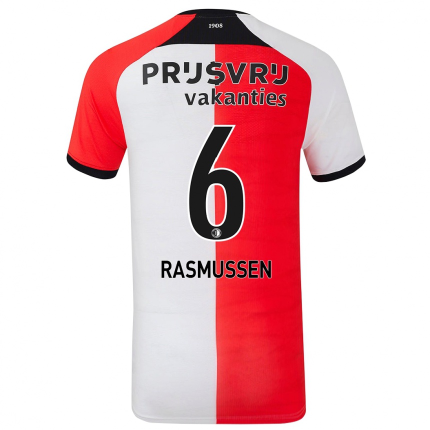 Men Football Jacob Rasmussen #6 Red White Home Jersey 2024/25 T-Shirt Nz