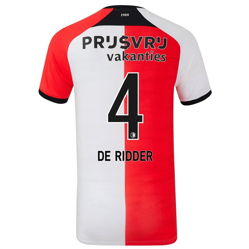 Men Football Robine De Ridder #4 Red White Home Jersey 2024/25 T-Shirt Nz