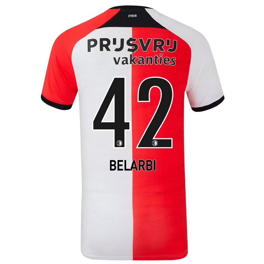 Men Football Abdel Belarbi #42 Red White Home Jersey 2024/25 T-Shirt Nz