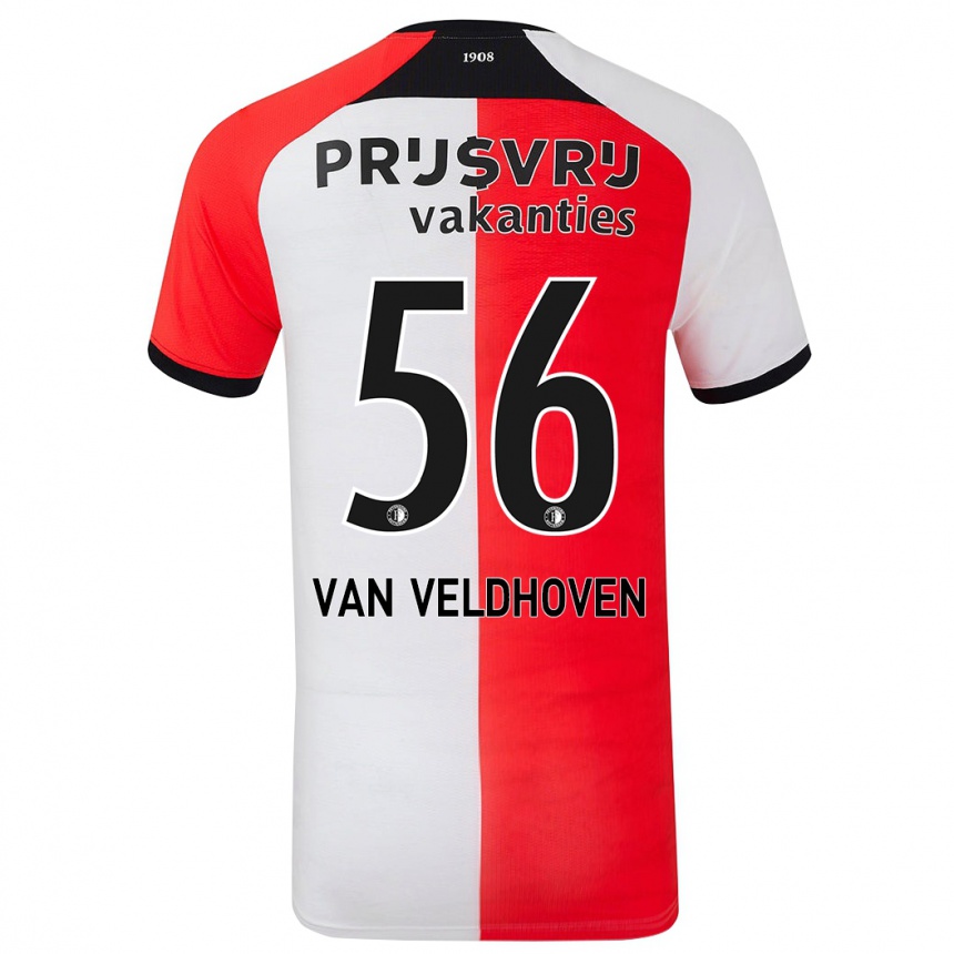 Men Football Kars Van Veldhoven #56 Red White Home Jersey 2024/25 T-Shirt Nz