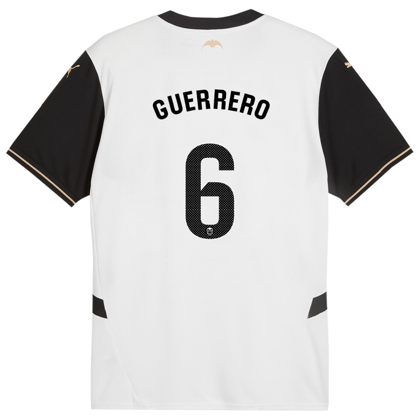 Men Football Paula Guerrero #6 White Black Home Jersey 2024/25 T-Shirt Nz