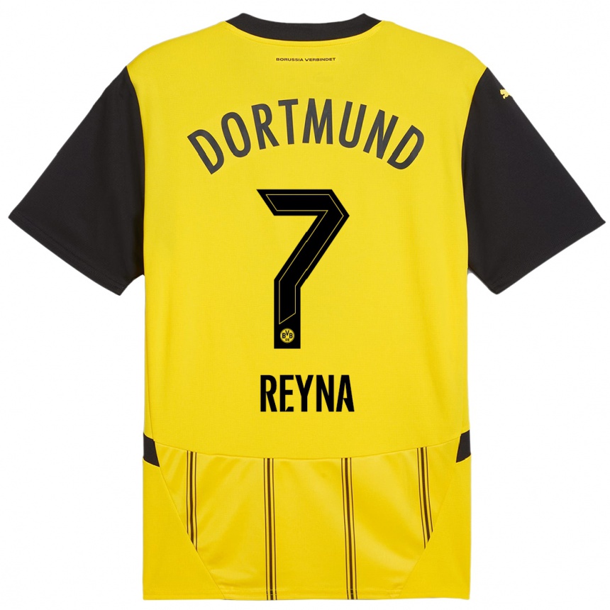 Men Football Giovanni Reyna #7 Yellow Black Home Jersey 2024/25 T-Shirt Nz