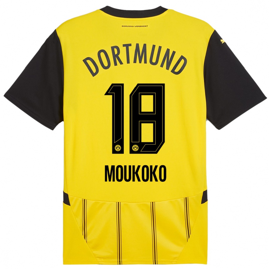 Men Football Youssoufa Moukoko #18 Yellow Black Home Jersey 2024/25 T-Shirt Nz