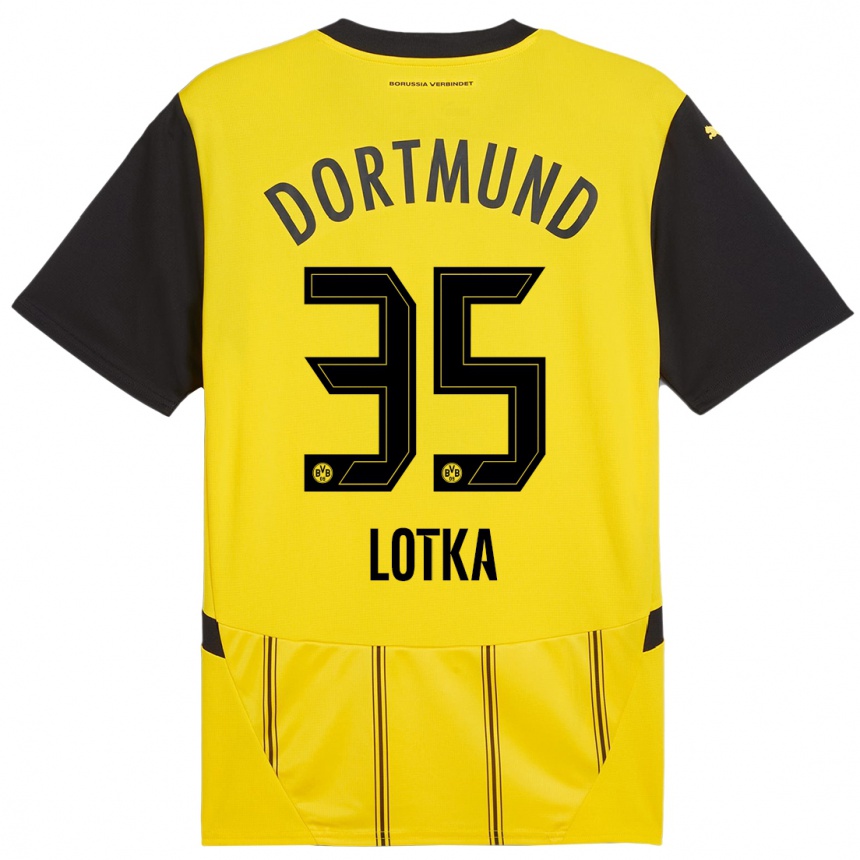 Men Football Marcel Lotka #35 Yellow Black Home Jersey 2024/25 T-Shirt Nz