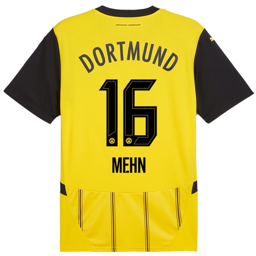 Men Football Phil Josef Mehn #16 Yellow Black Home Jersey 2024/25 T-Shirt Nz