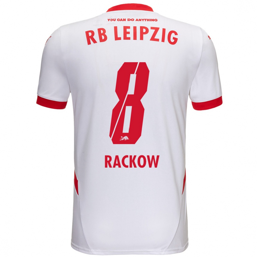 Men Football Gianna Rackow #8 White Red Home Jersey 2024/25 T-Shirt Nz