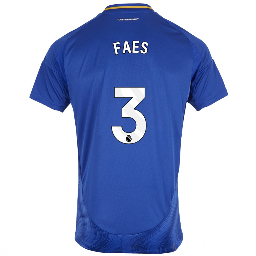 Men Football Wout Faes #3 Blue White Home Jersey 2024/25 T-Shirt Nz