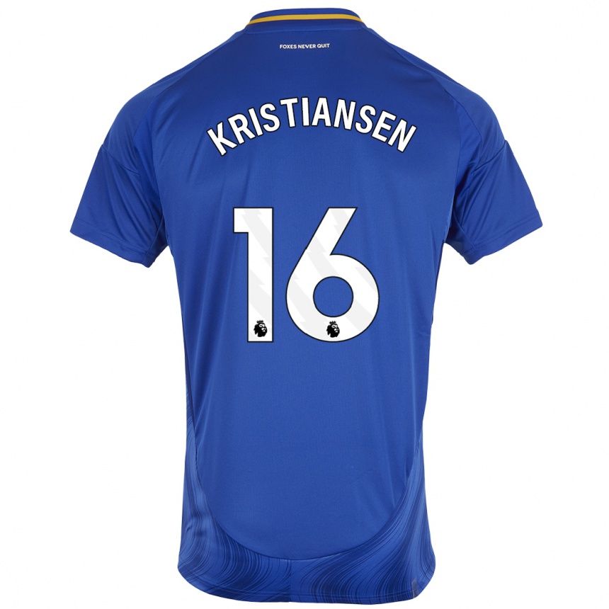 Men Football Victor Kristiansen #16 Blue White Home Jersey 2024/25 T-Shirt Nz