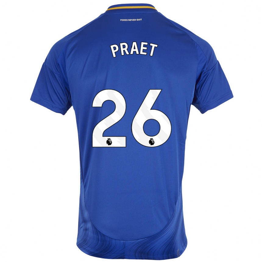 Men Football Dennis Praet #26 Blue White Home Jersey 2024/25 T-Shirt Nz