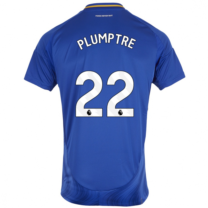 Men Football Ashleigh Plumptre #22 Blue White Home Jersey 2024/25 T-Shirt Nz