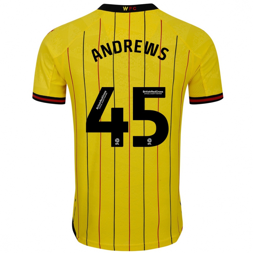 Men Football Ryan Andrews #45 Yellow Black Home Jersey 2024/25 T-Shirt Nz