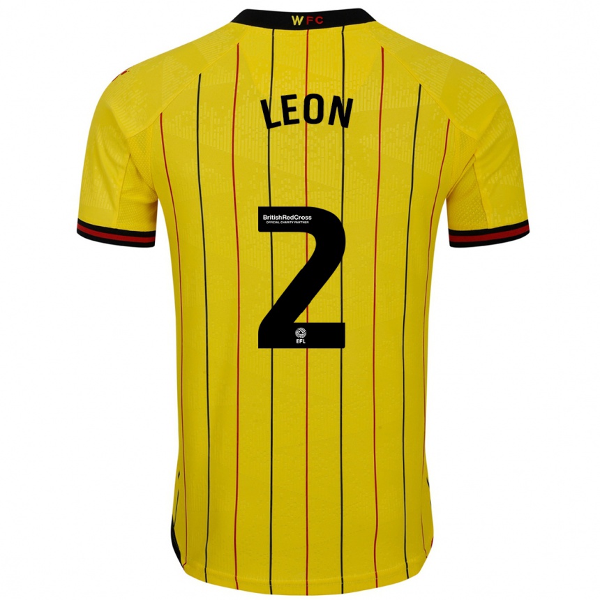 Men Football Lucía León #2 Yellow Black Home Jersey 2024/25 T-Shirt Nz