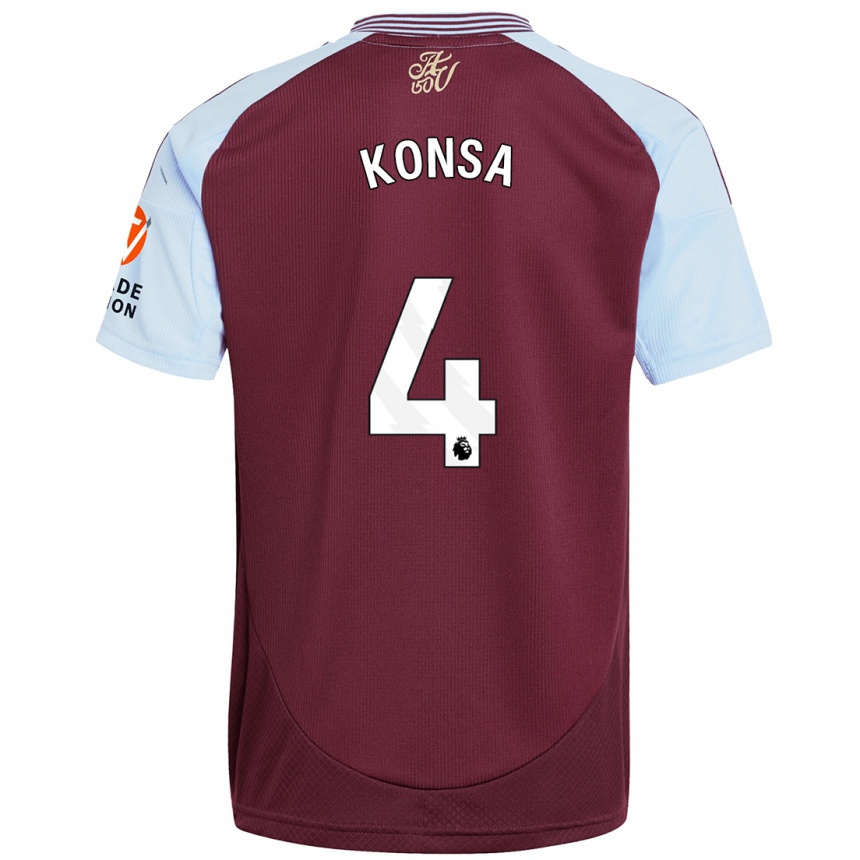 Men Football Ezri Konsa #4 Burgundy Sky Blue Home Jersey 2024/25 T-Shirt Nz