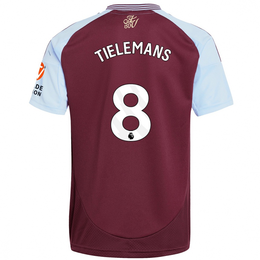 Men Football Youri Tielemans #8 Burgundy Sky Blue Home Jersey 2024/25 T-Shirt Nz