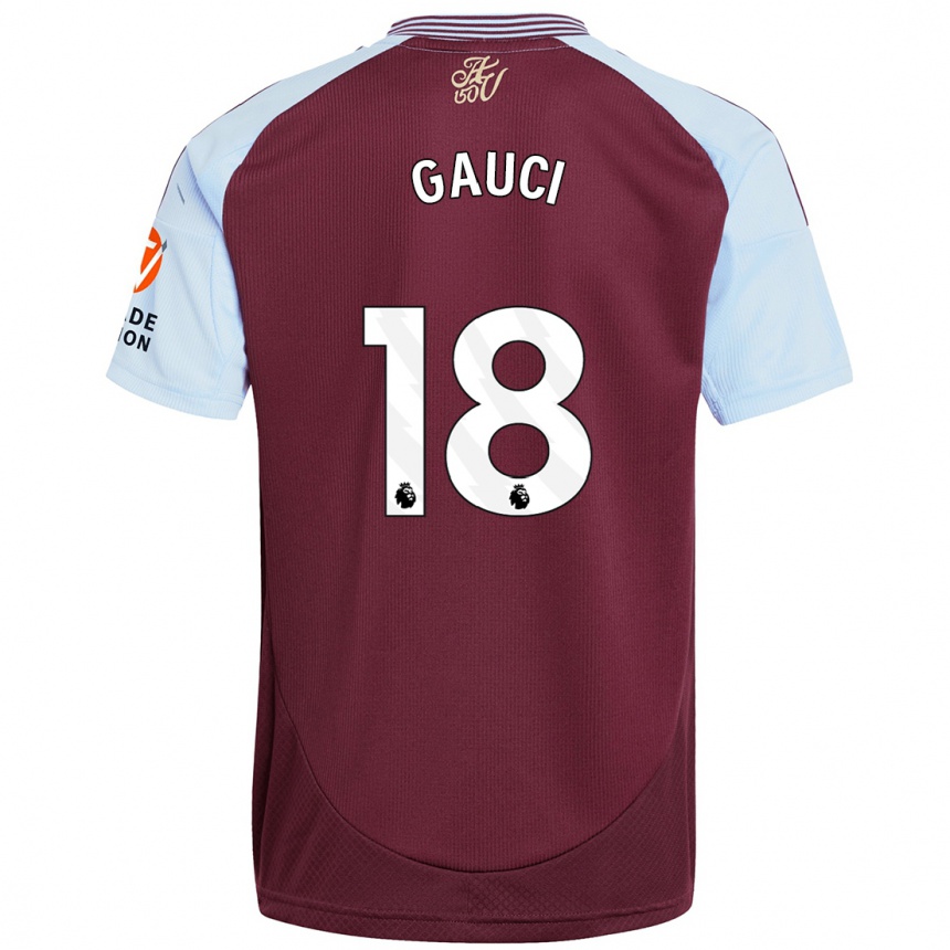 Men Football Joe Gauci #18 Burgundy Sky Blue Home Jersey 2024/25 T-Shirt Nz