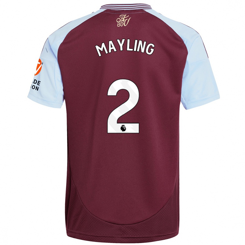 Men Football Sarah Mayling #2 Burgundy Sky Blue Home Jersey 2024/25 T-Shirt Nz