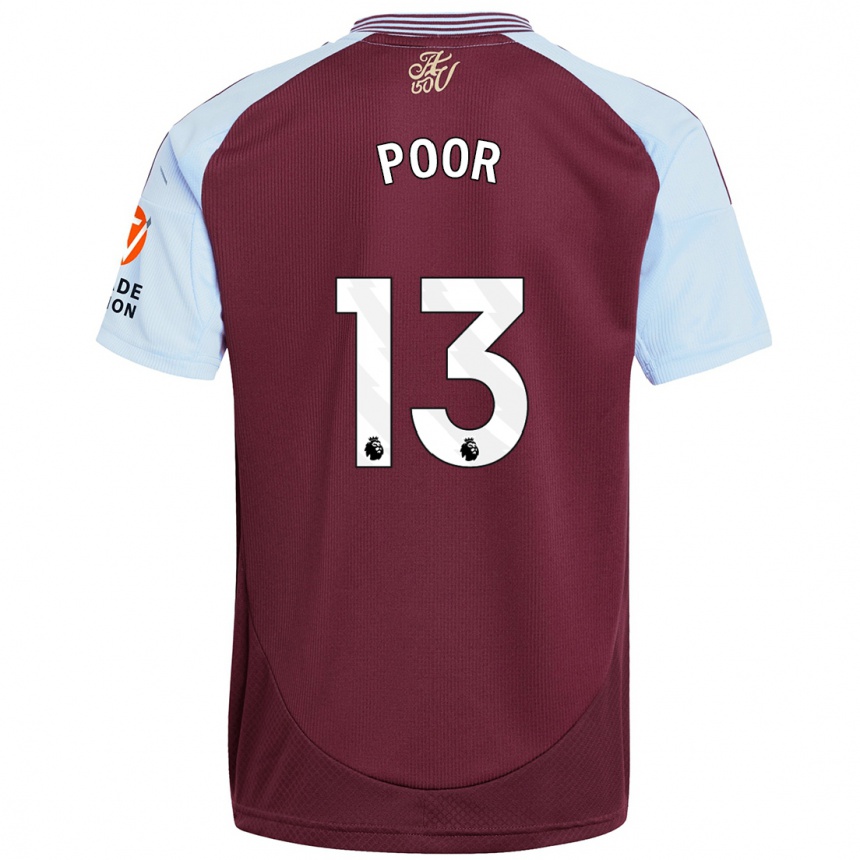 Men Football Sophia Poor #13 Burgundy Sky Blue Home Jersey 2024/25 T-Shirt Nz