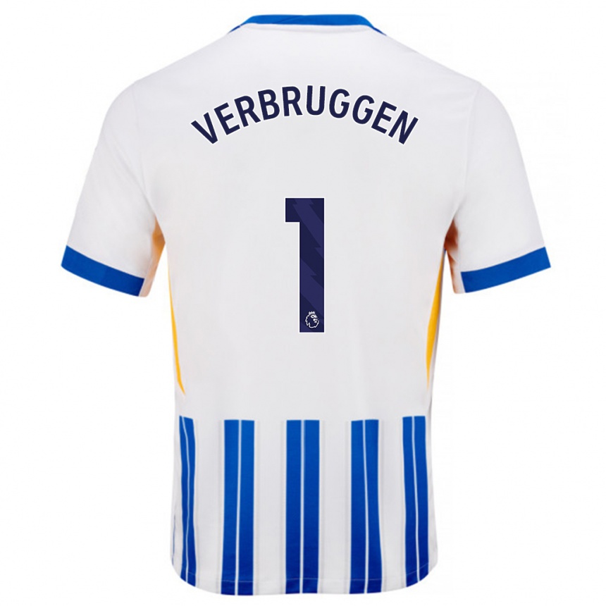 Men Football Bart Verbruggen #1 White Blue Pinstripes Home Jersey 2024/25 T-Shirt Nz