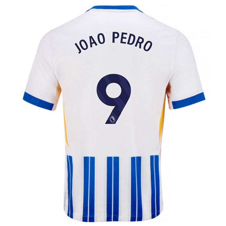 Men Football João Pedro #9 White Blue Pinstripes Home Jersey 2024/25 T-Shirt Nz