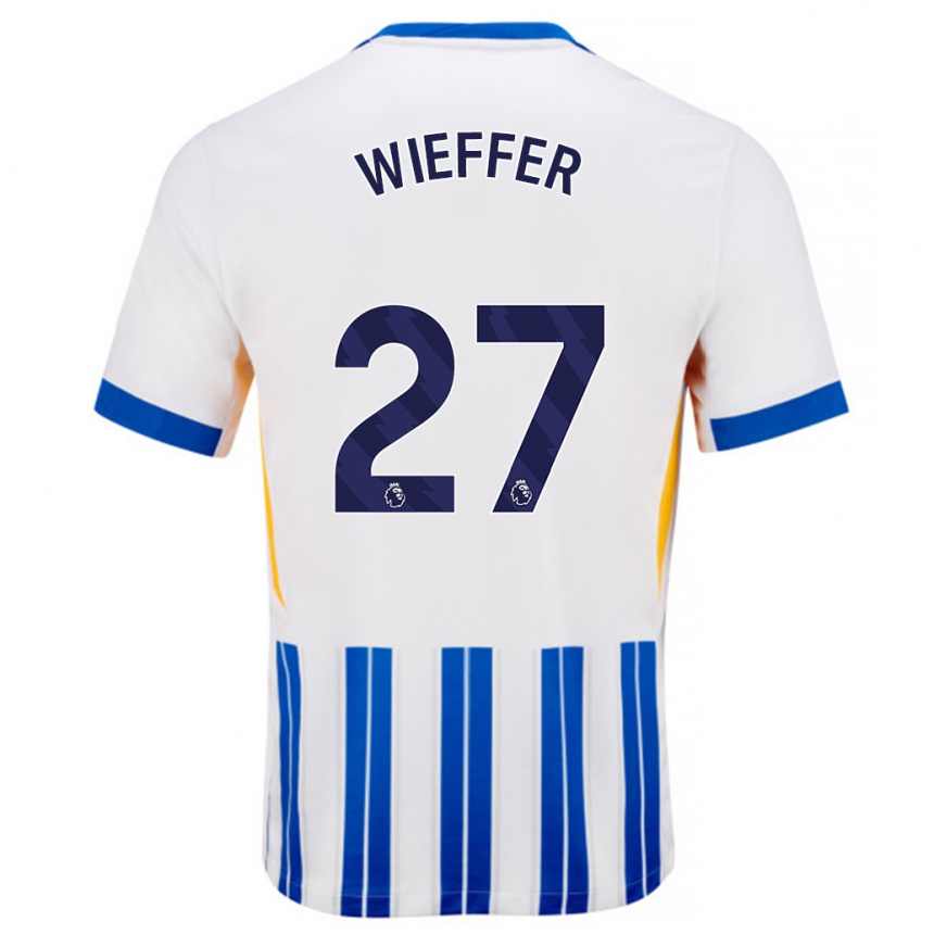 Men Football Mats Wieffer #27 White Blue Pinstripes Home Jersey 2024/25 T-Shirt Nz