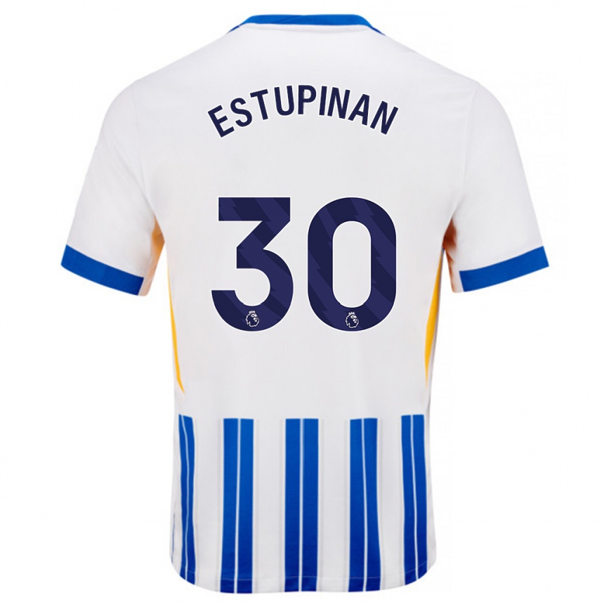 Men Football Pervis Estupiñán #30 White Blue Pinstripes Home Jersey 2024/25 T-Shirt Nz