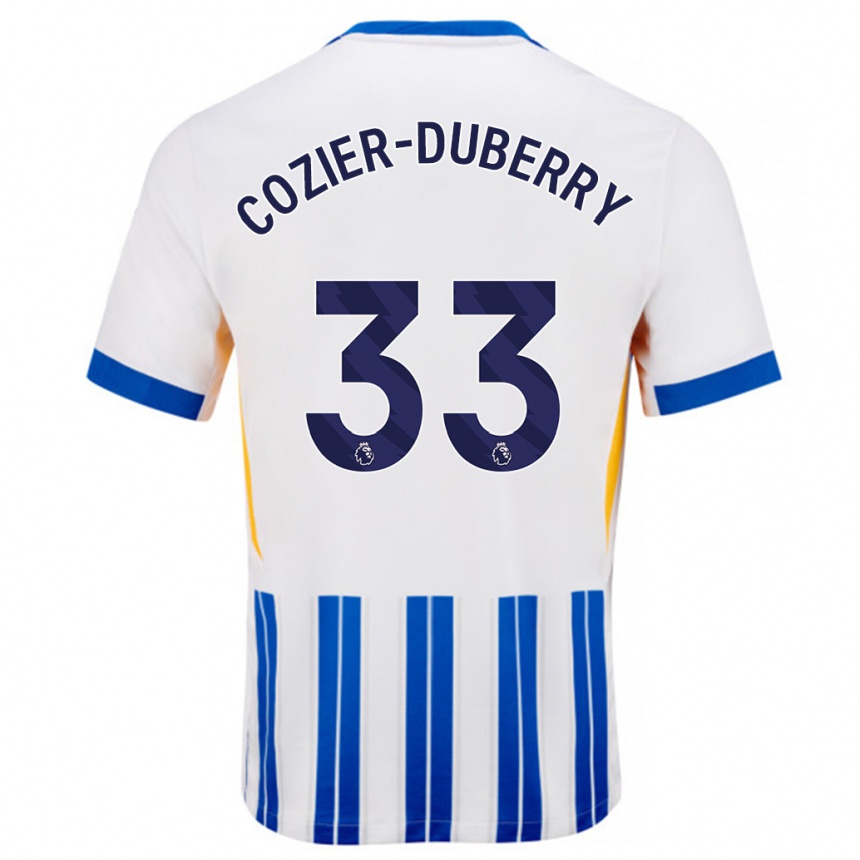 Men Football Amario Cozier-Duberry #33 White Blue Pinstripes Home Jersey 2024/25 T-Shirt Nz