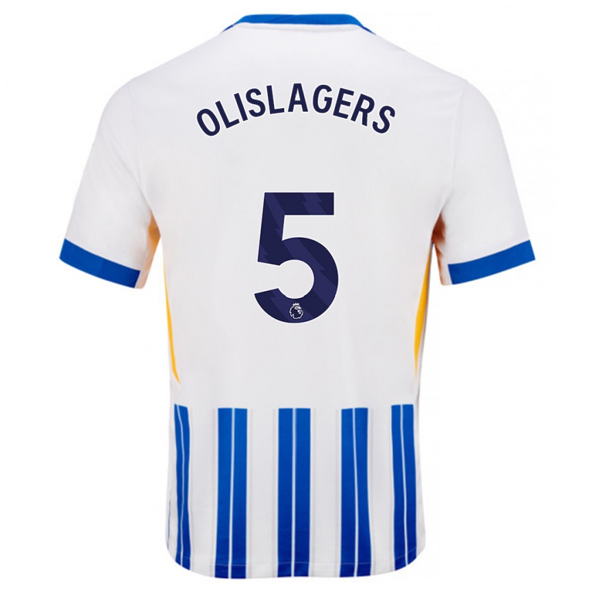 Men Football Marisa Olislagers #5 White Blue Pinstripes Home Jersey 2024/25 T-Shirt Nz