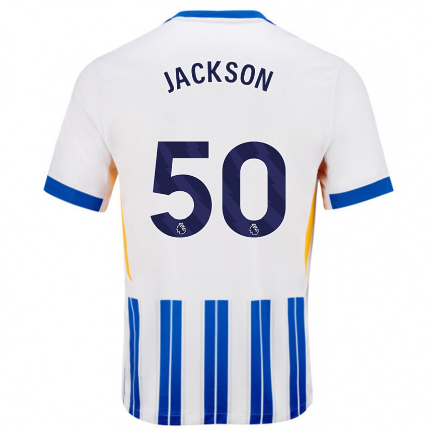 Men Football Ben Jackson #50 White Blue Pinstripes Home Jersey 2024/25 T-Shirt Nz