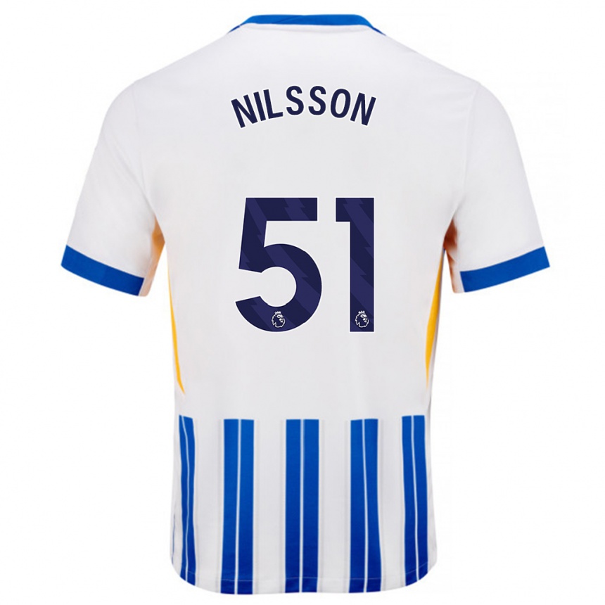 Men Football Casper Nilsson #51 White Blue Pinstripes Home Jersey 2024/25 T-Shirt Nz