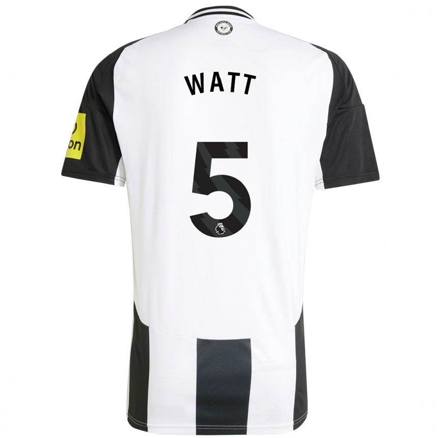 Men Football Olivia Watt #5 White Black Home Jersey 2024/25 T-Shirt Nz