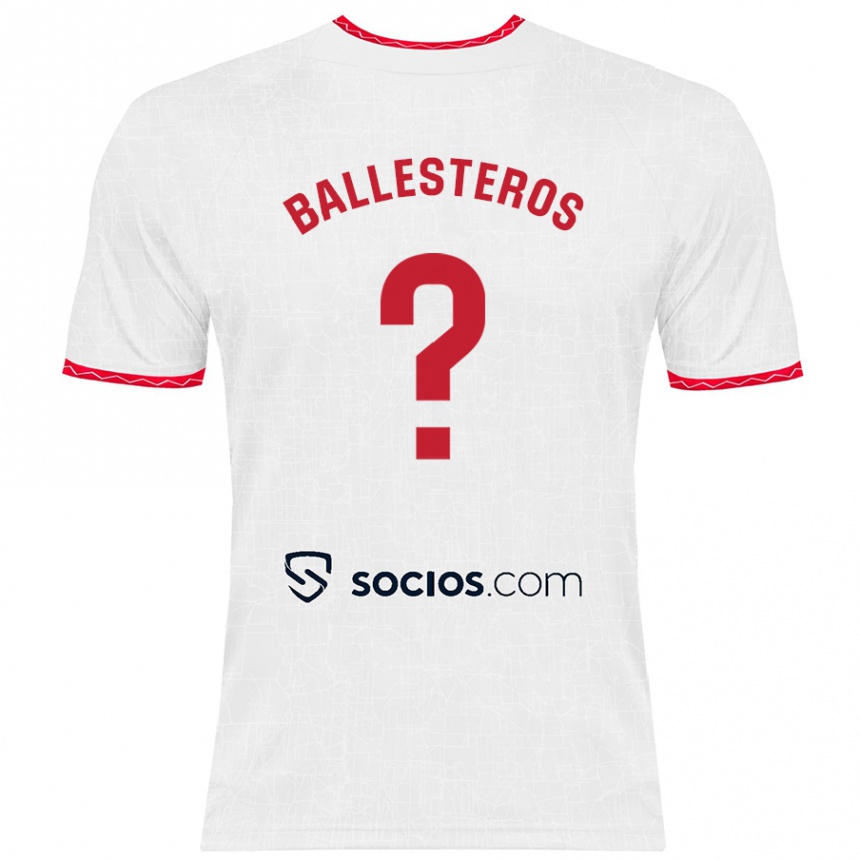 Men Football Gonzalo Ballesteros #0 White Red Home Jersey 2024/25 T-Shirt Nz