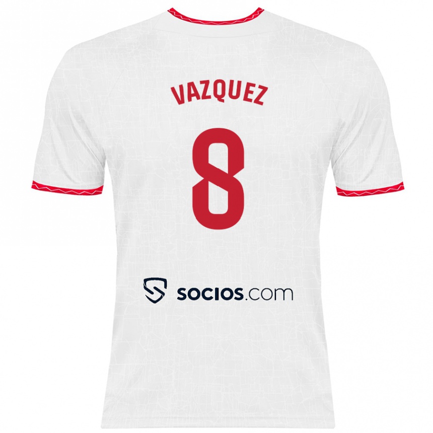 Men Football Manolo Vázquez #8 White Red Home Jersey 2024/25 T-Shirt Nz