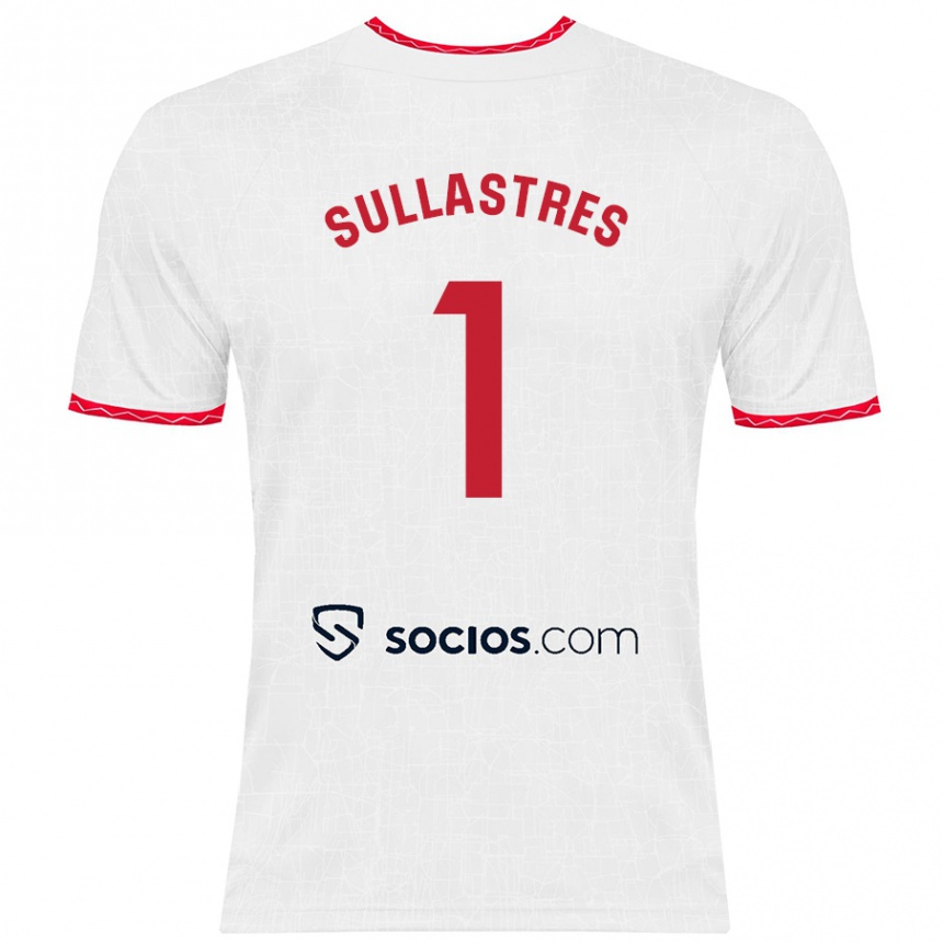 Men Football Esther Sullastres Ayuso #1 White Red Home Jersey 2024/25 T-Shirt Nz