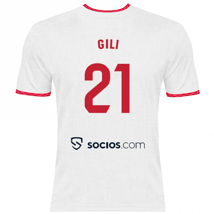 Men Football Gemma Gili #21 White Red Home Jersey 2024/25 T-Shirt Nz