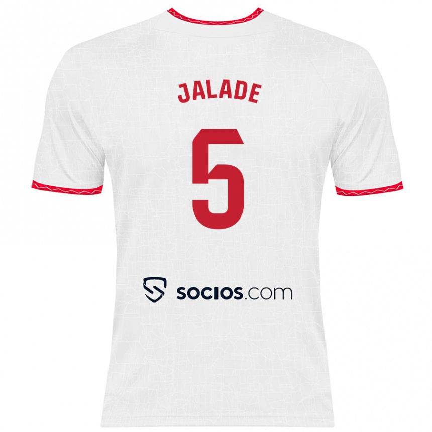 Men Football Robert Jalade #5 White Red Home Jersey 2024/25 T-Shirt Nz